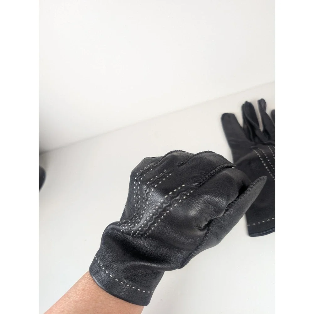 Sears Black Driving Gloves w/Tan Stitching Vintage Size Med 9-9.5
